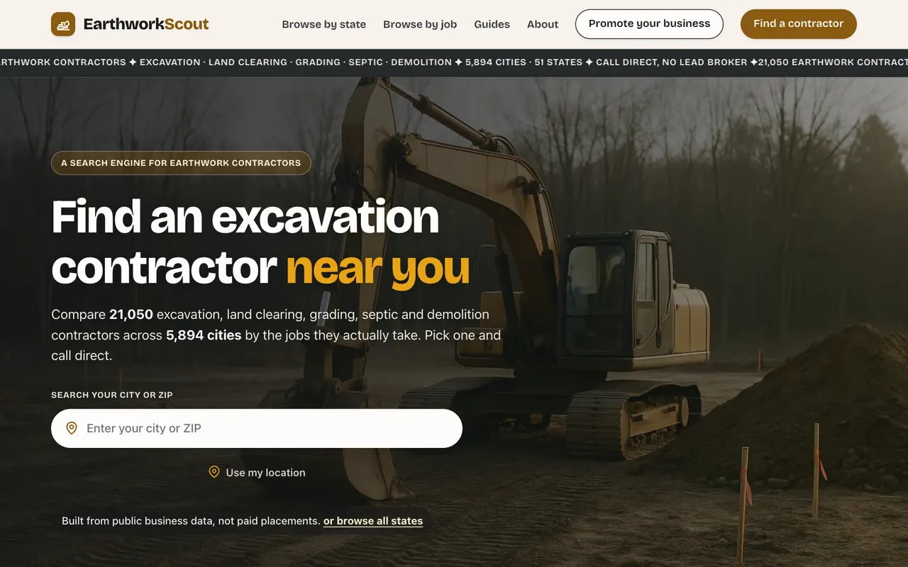 Screenshot of earthworkscout.com