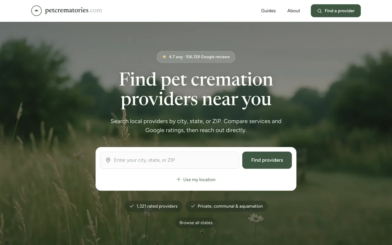 Screenshot of petcrematories.com